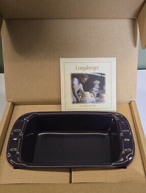 NIB Longaberger Pottery Woven Traditions Eggplant Purple Small Loaf Dish - New